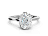 White gold Oval Cut Diamond Solitaire Ring with Flower Prong Setting and Classic Band_321