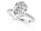 White gold Oval Cut Diamond Solitaire Ring with Four-Prong Setting and Pavé Band_1