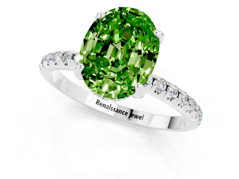 White gold Oval Cut Diamond Solitaire Ring with Four-Prong Setting and Pavé Band_1