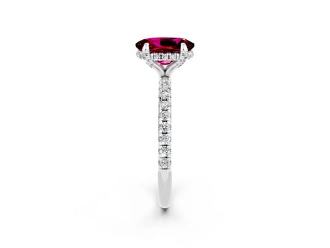 White gold Oval Cut Diamond Solitaire Ring with Four-Prong Setting and Pavé Band_2