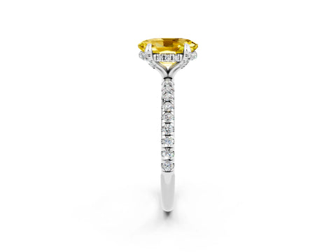 White gold Oval Cut Diamond Solitaire Ring with Four-Prong Setting and Pavé Band_2