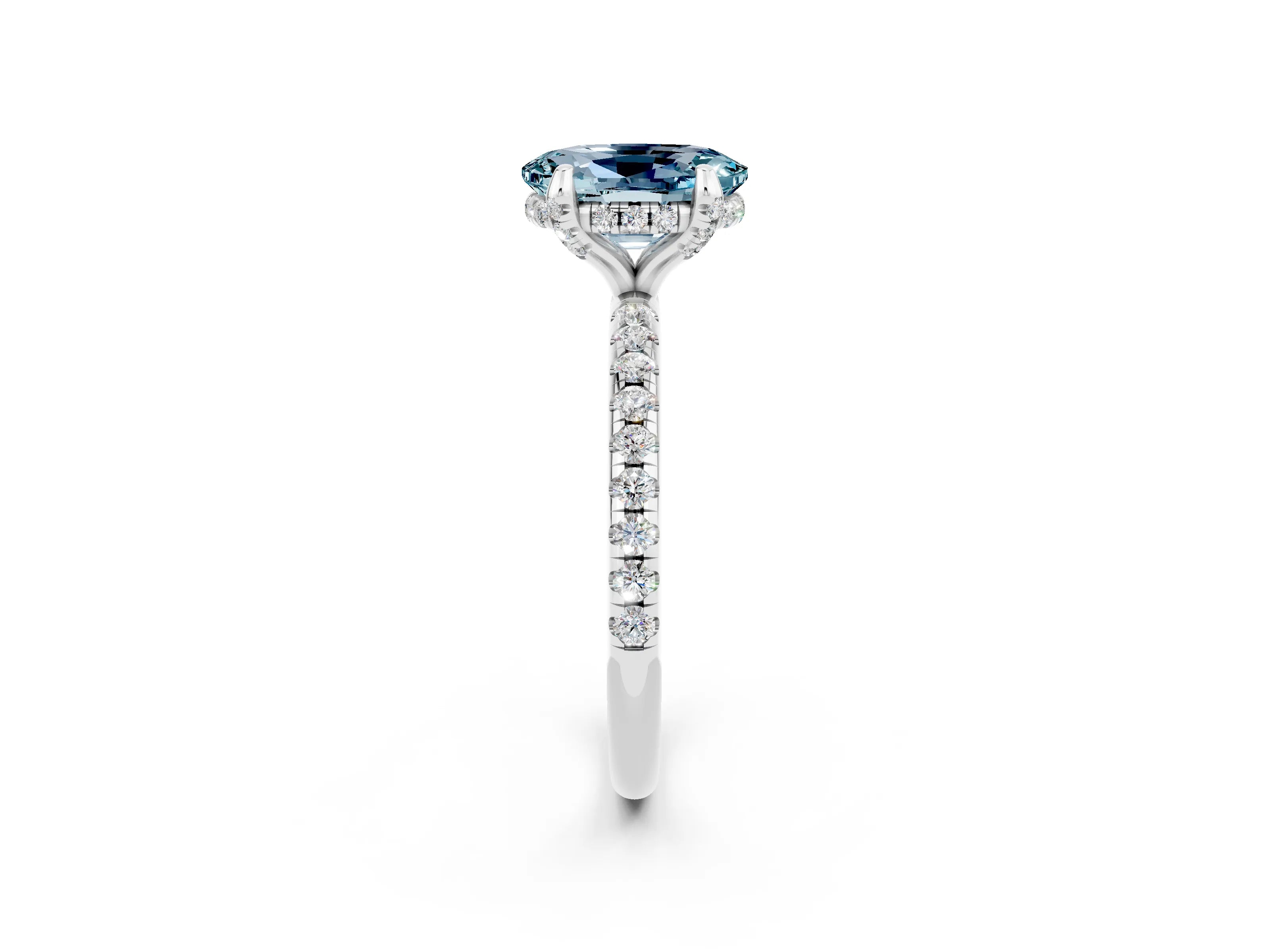 White gold Oval Cut Diamond Solitaire Ring with Four-Prong Setting and Pavé Band_2