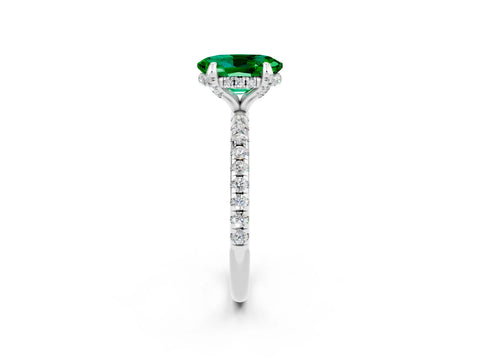 White gold Oval Cut Diamond Solitaire Ring with Four-Prong Setting and Pavé Band_2