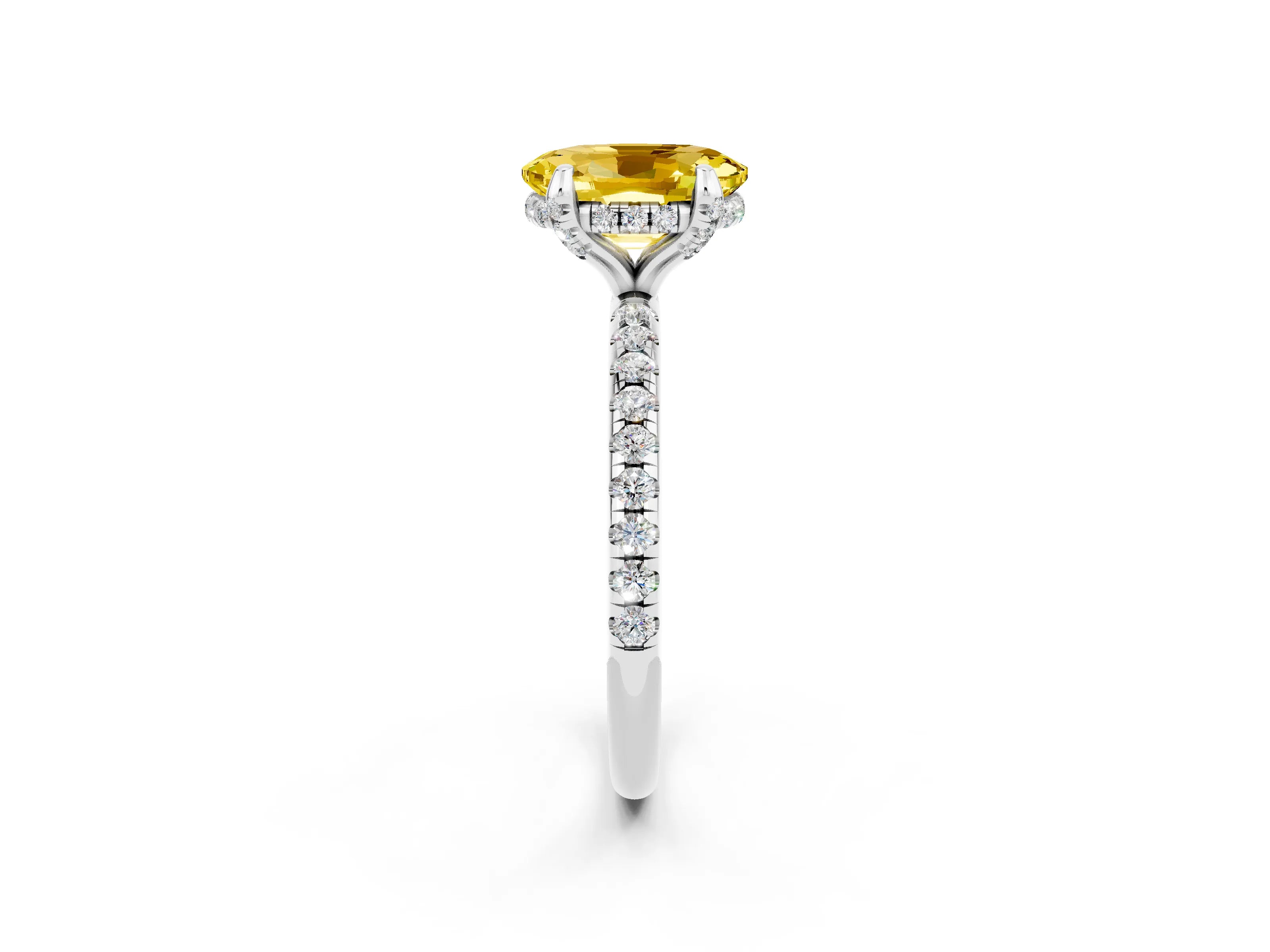 White gold Oval Cut Diamond Solitaire Ring with Four-Prong Setting and Pavé Band_2