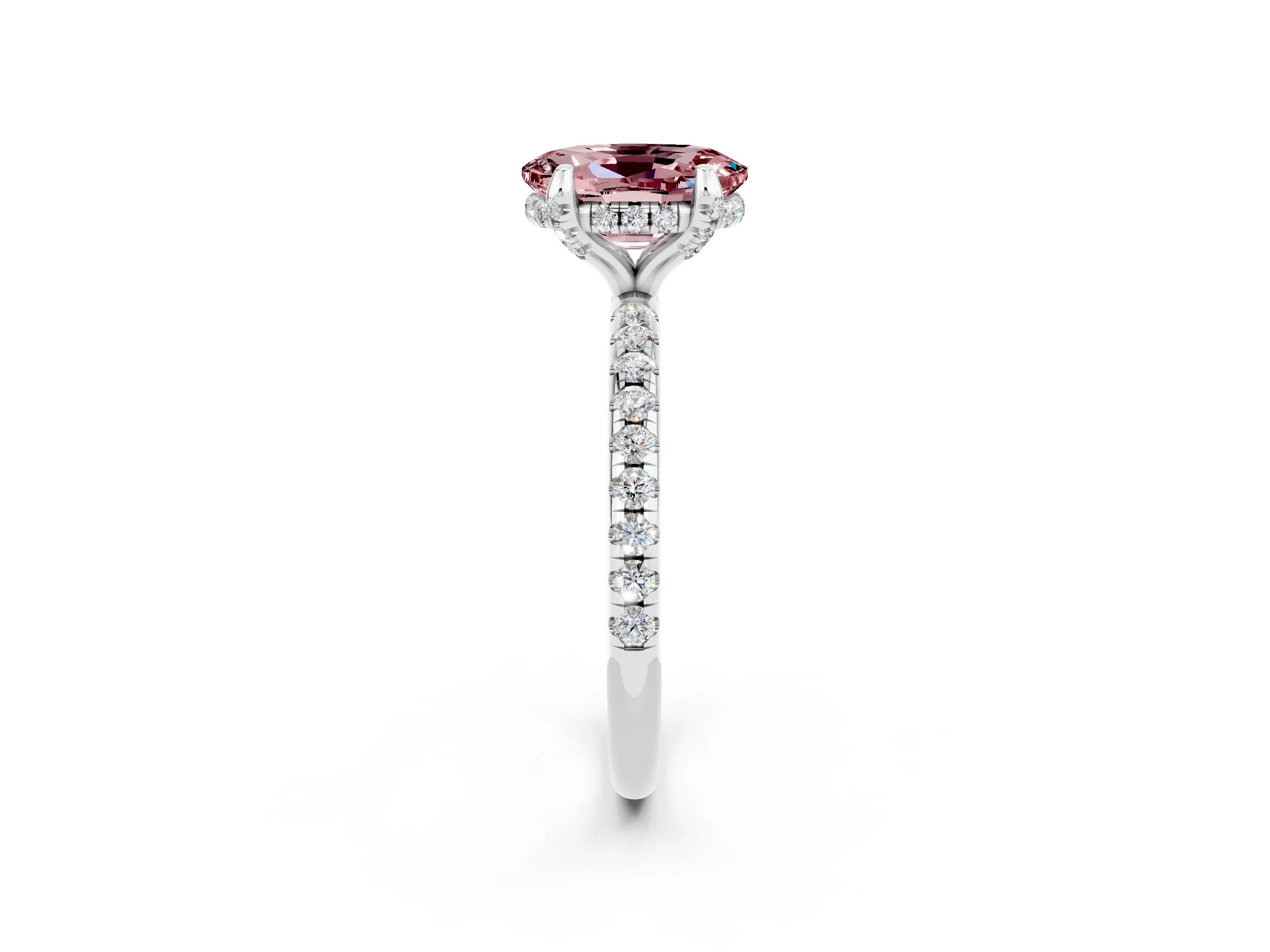 White gold Oval Cut Diamond Solitaire Ring with Four-Prong Setting and Pavé Band_2