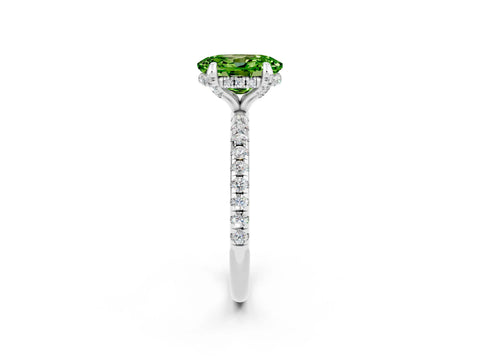 White gold Oval Cut Diamond Solitaire Ring with Four-Prong Setting and Pavé Band_2