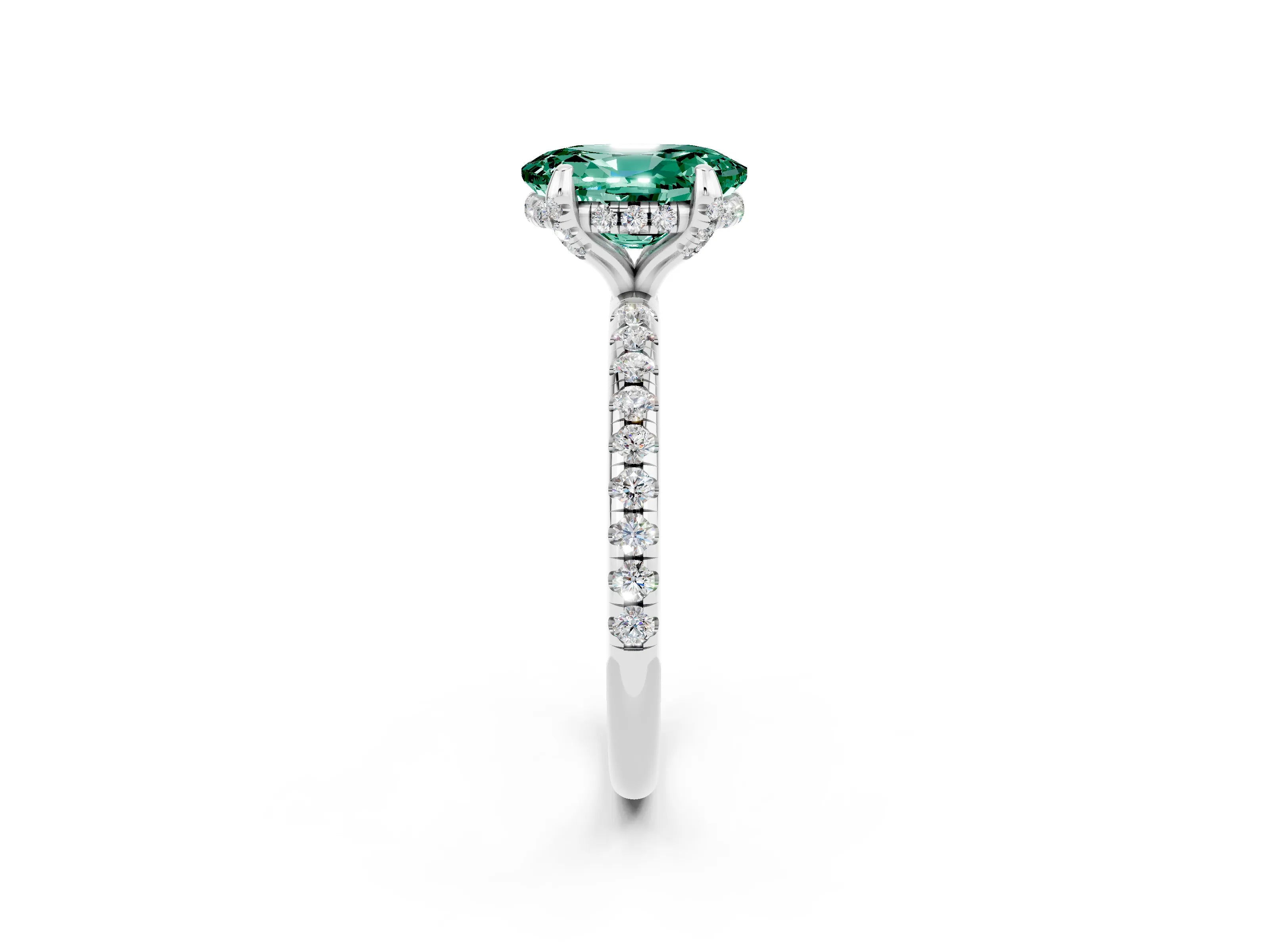 White gold Oval Cut Diamond Solitaire Ring with Four-Prong Setting and Pavé Band_2