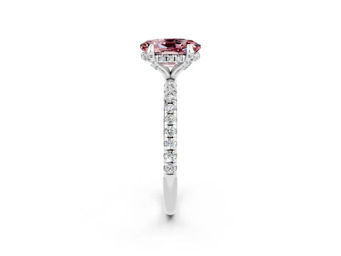 White gold Oval Cut Diamond Solitaire Ring with Four-Prong Setting and Pavé Band_2