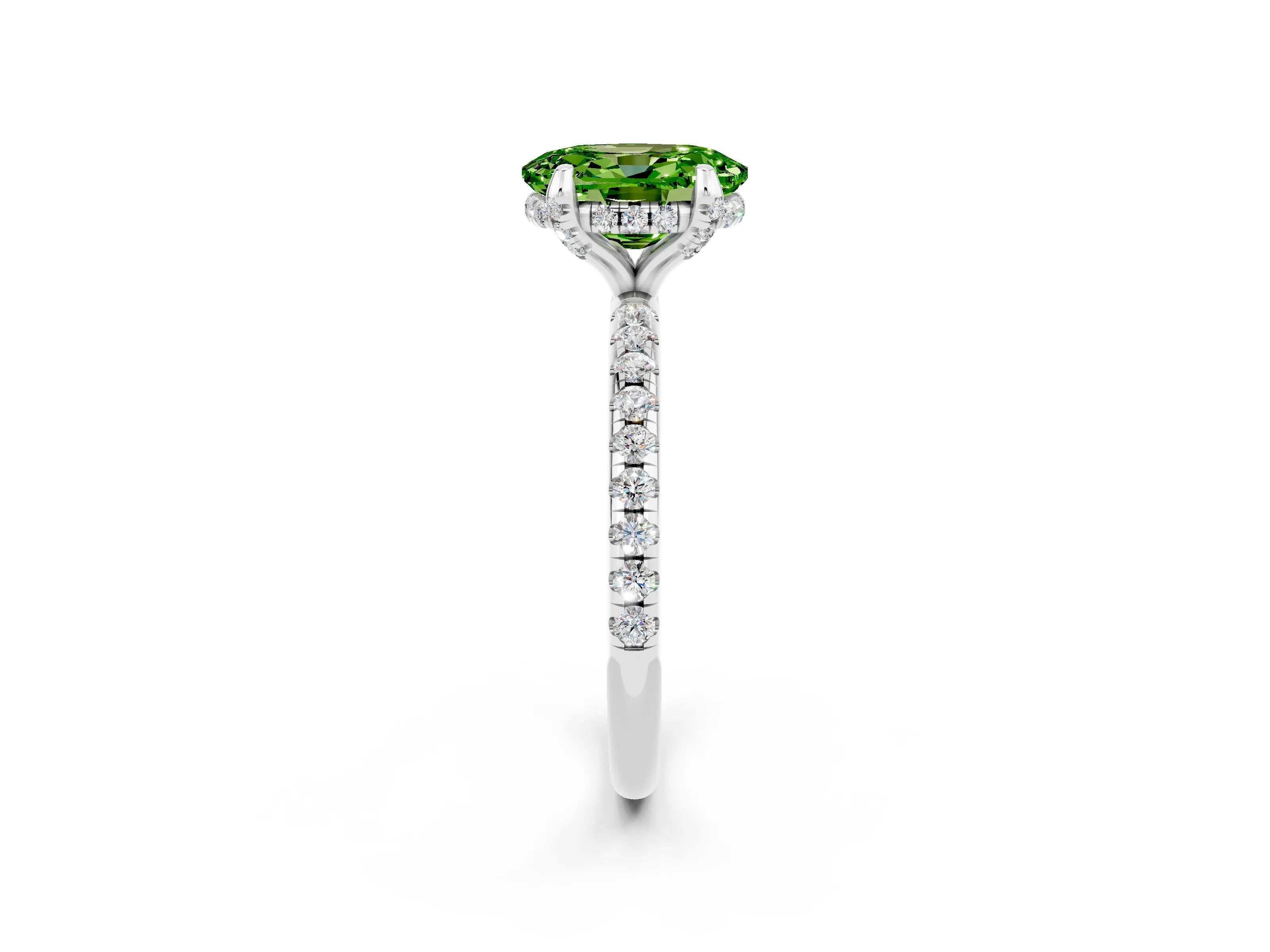White gold Oval Cut Diamond Solitaire Ring with Four-Prong Setting and Pavé Band_2