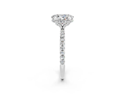White gold Oval Cut Diamond Solitaire Ring with Four-Prong Setting and Pavé Band_2