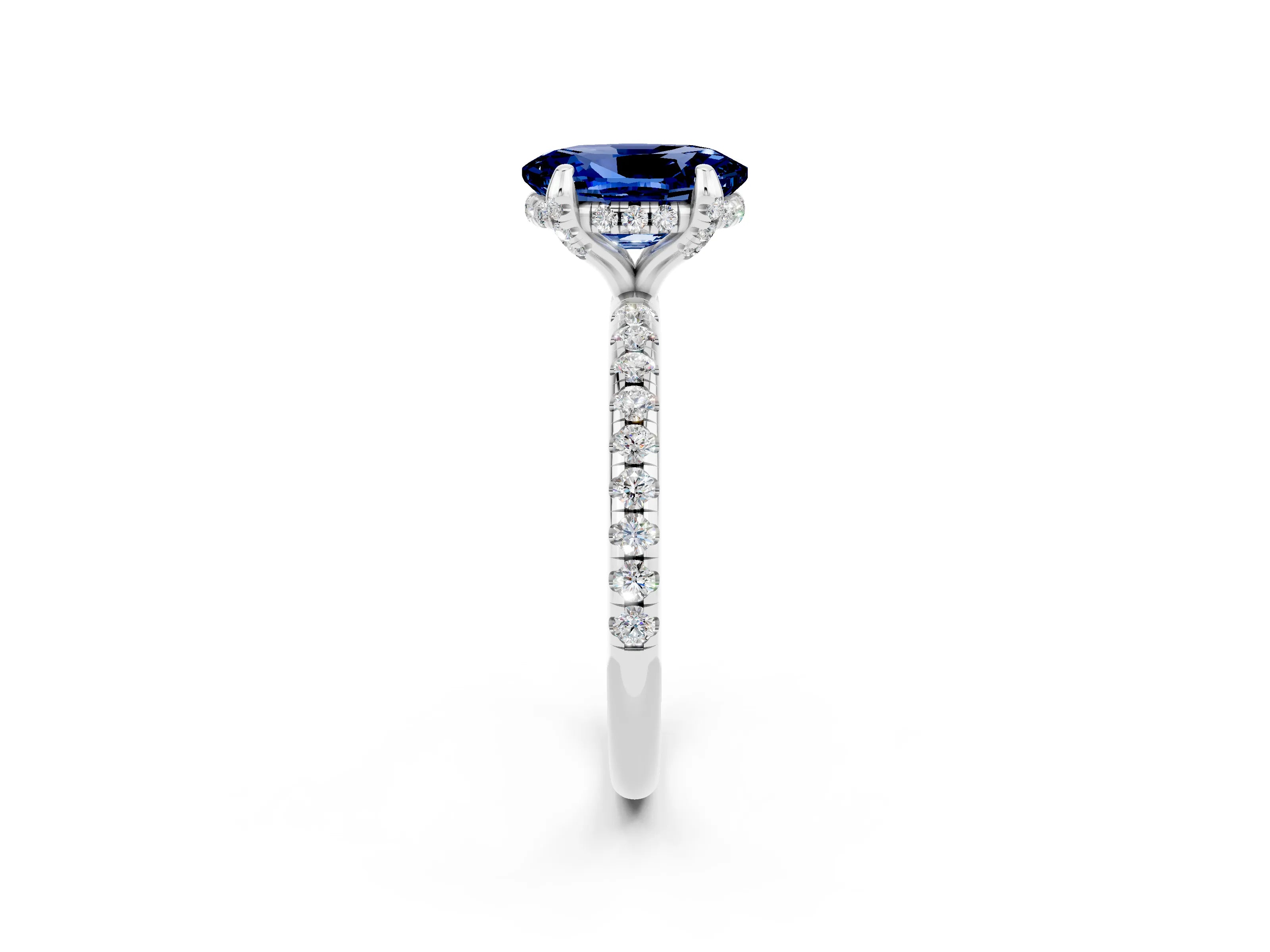 White gold Oval Cut Diamond Solitaire Ring with Four-Prong Setting and Pavé Band_2