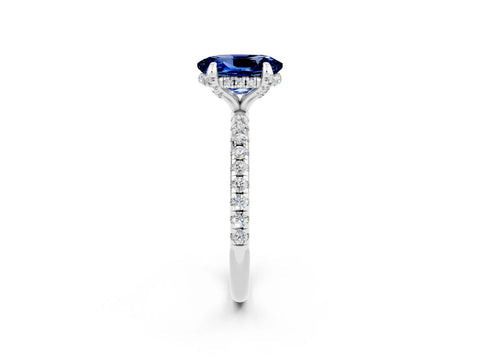 White gold Oval Cut Diamond Solitaire Ring with Four-Prong Setting and Pavé Band_2