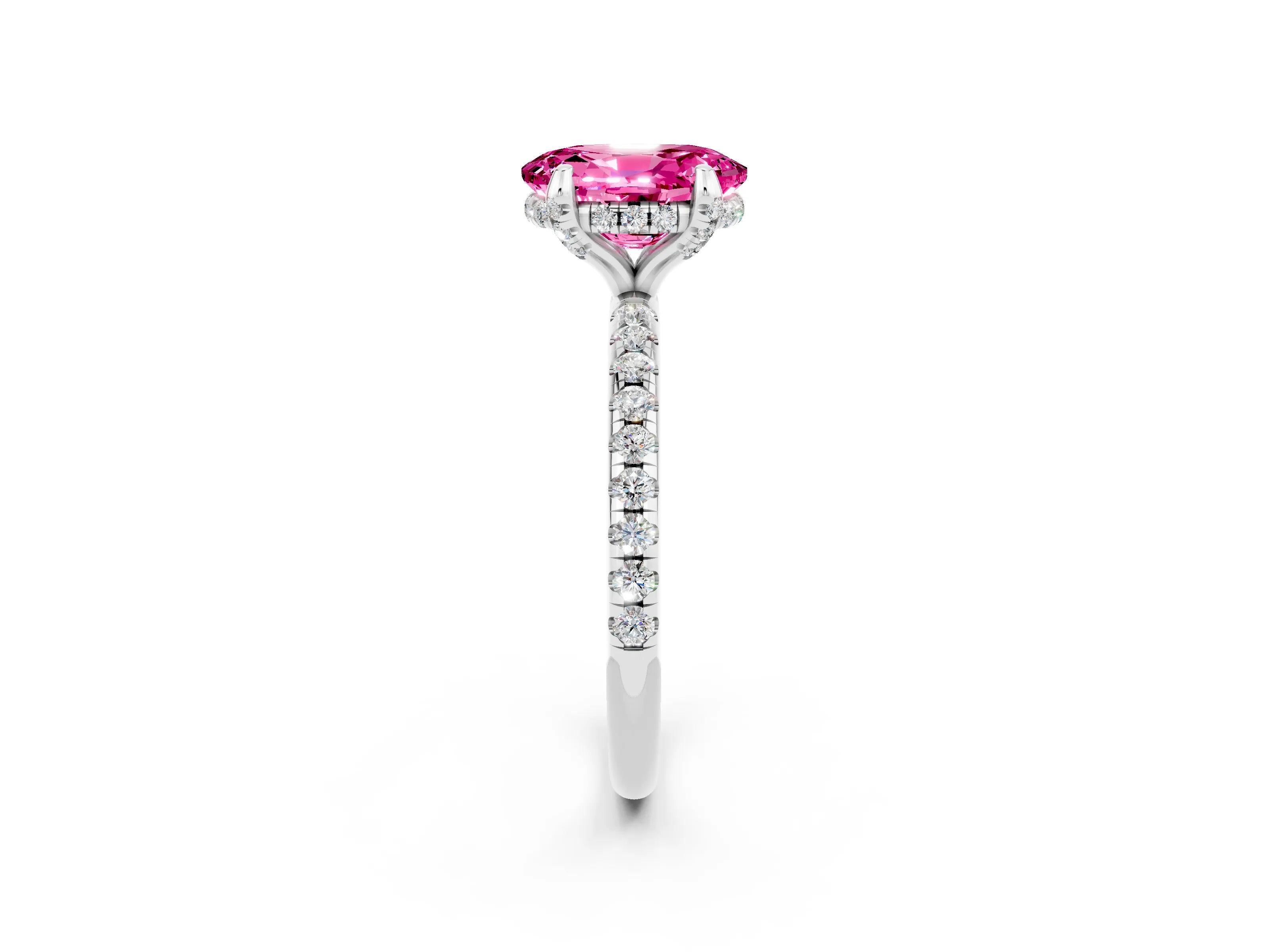 White gold Oval Cut Diamond Solitaire Ring with Four-Prong Setting and Pavé Band_2