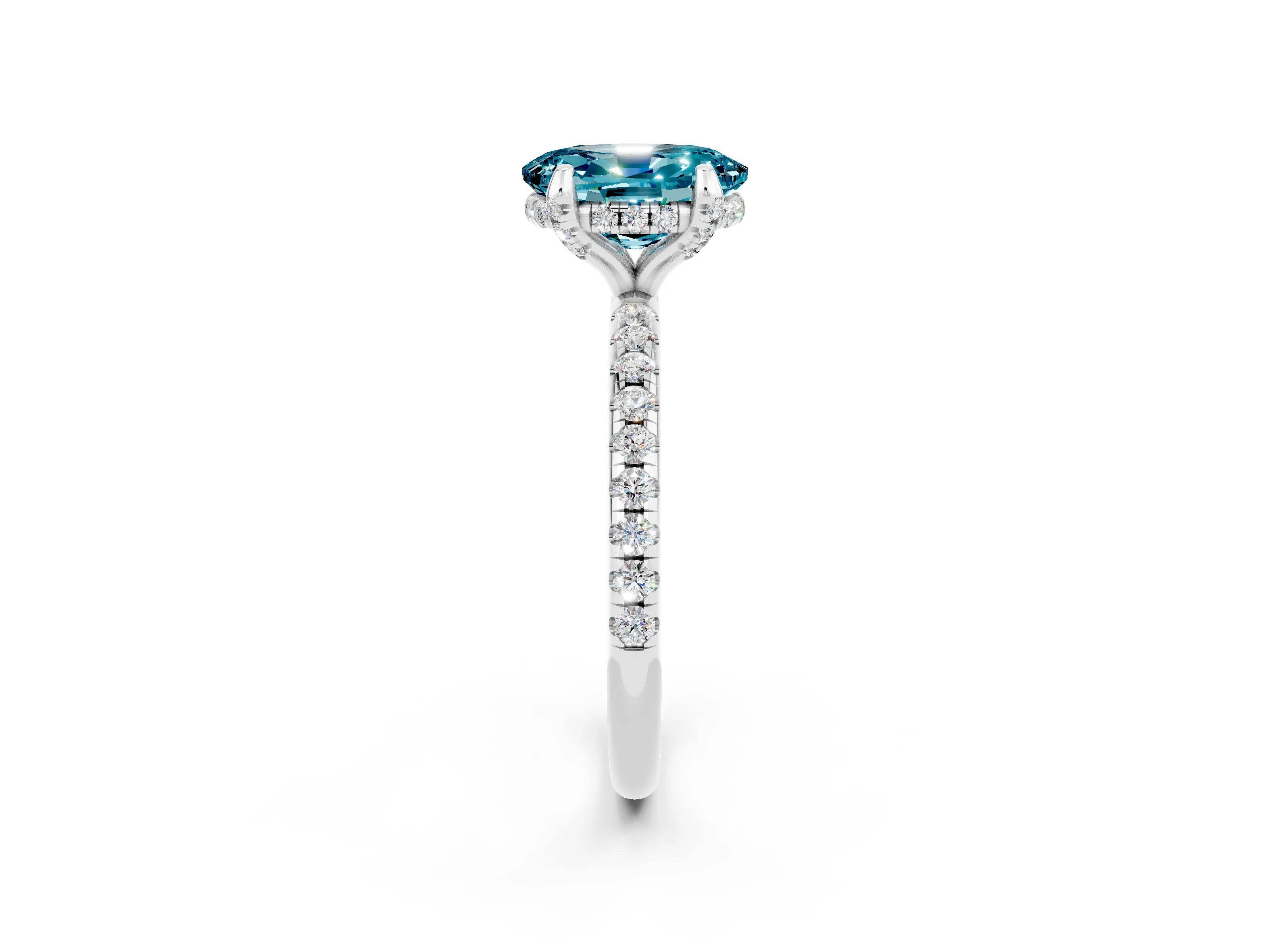 White gold Oval Cut Diamond Solitaire Ring with Four-Prong Setting and Pavé Band_2