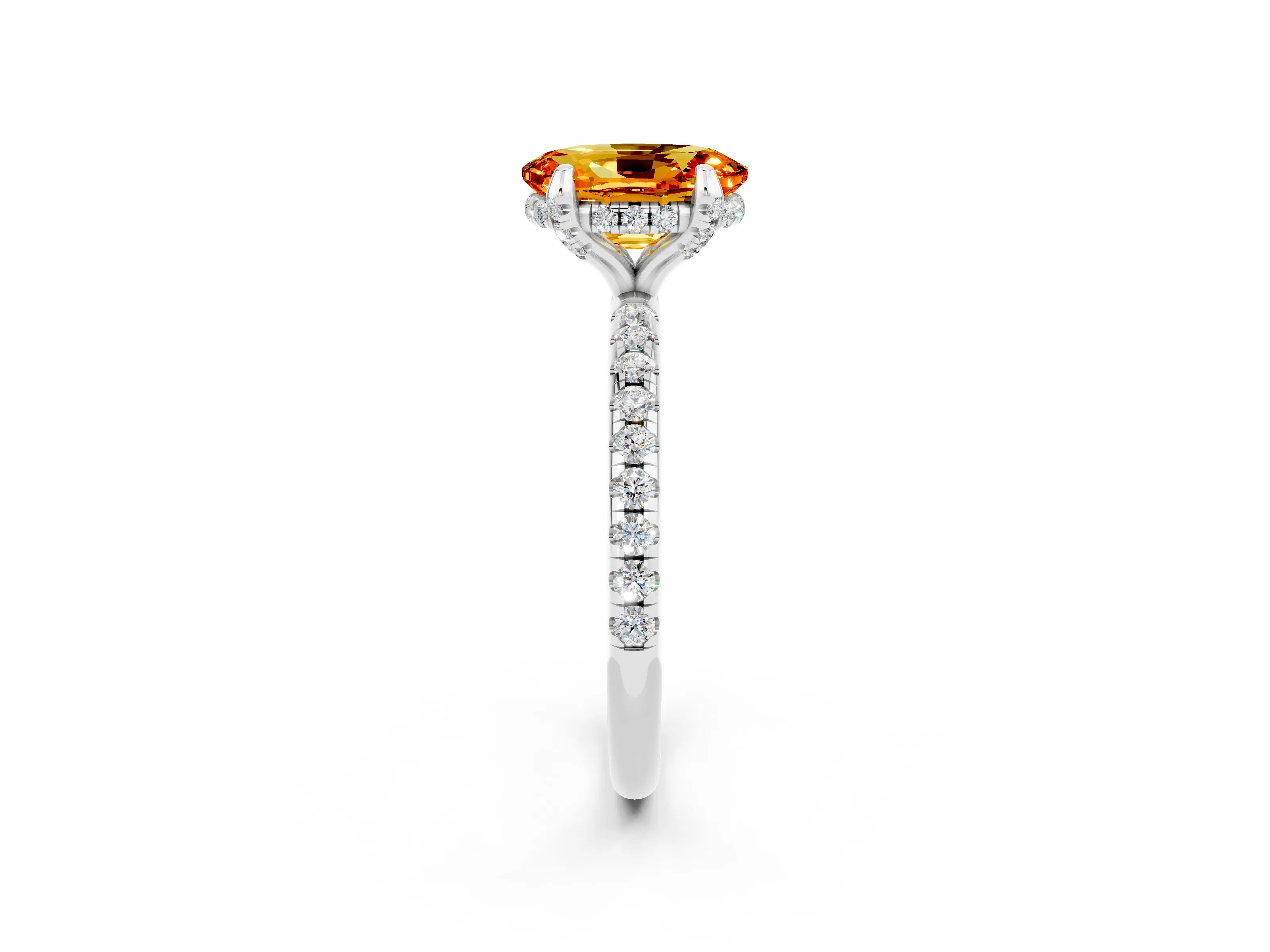 White gold Oval Cut Diamond Solitaire Ring with Four-Prong Setting and Pavé Band_2
