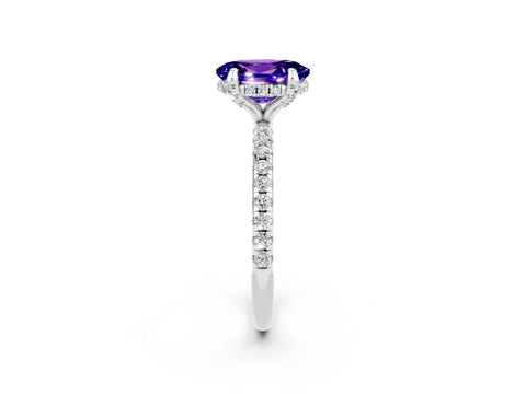 White gold Oval Cut Diamond Solitaire Ring with Four-Prong Setting and Pavé Band_2