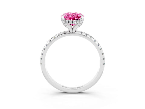 White gold Oval Cut Diamond Solitaire Ring with Four-Prong Setting and Pavé Band_3