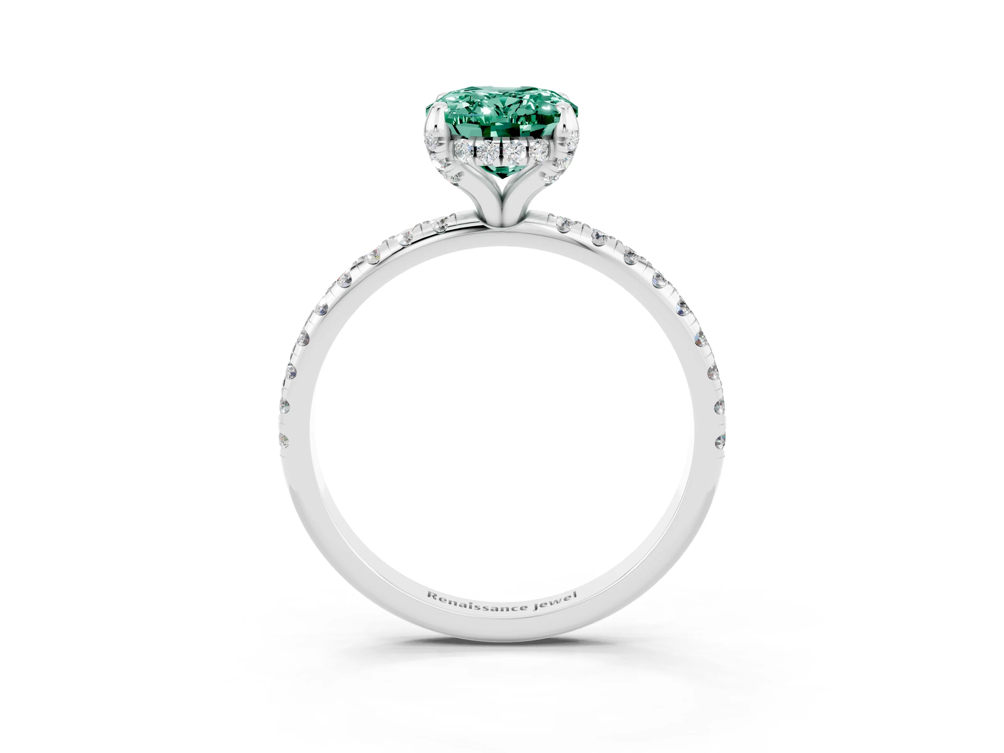 White gold Oval Cut Diamond Solitaire Ring with Four-Prong Setting and Pavé Band_3