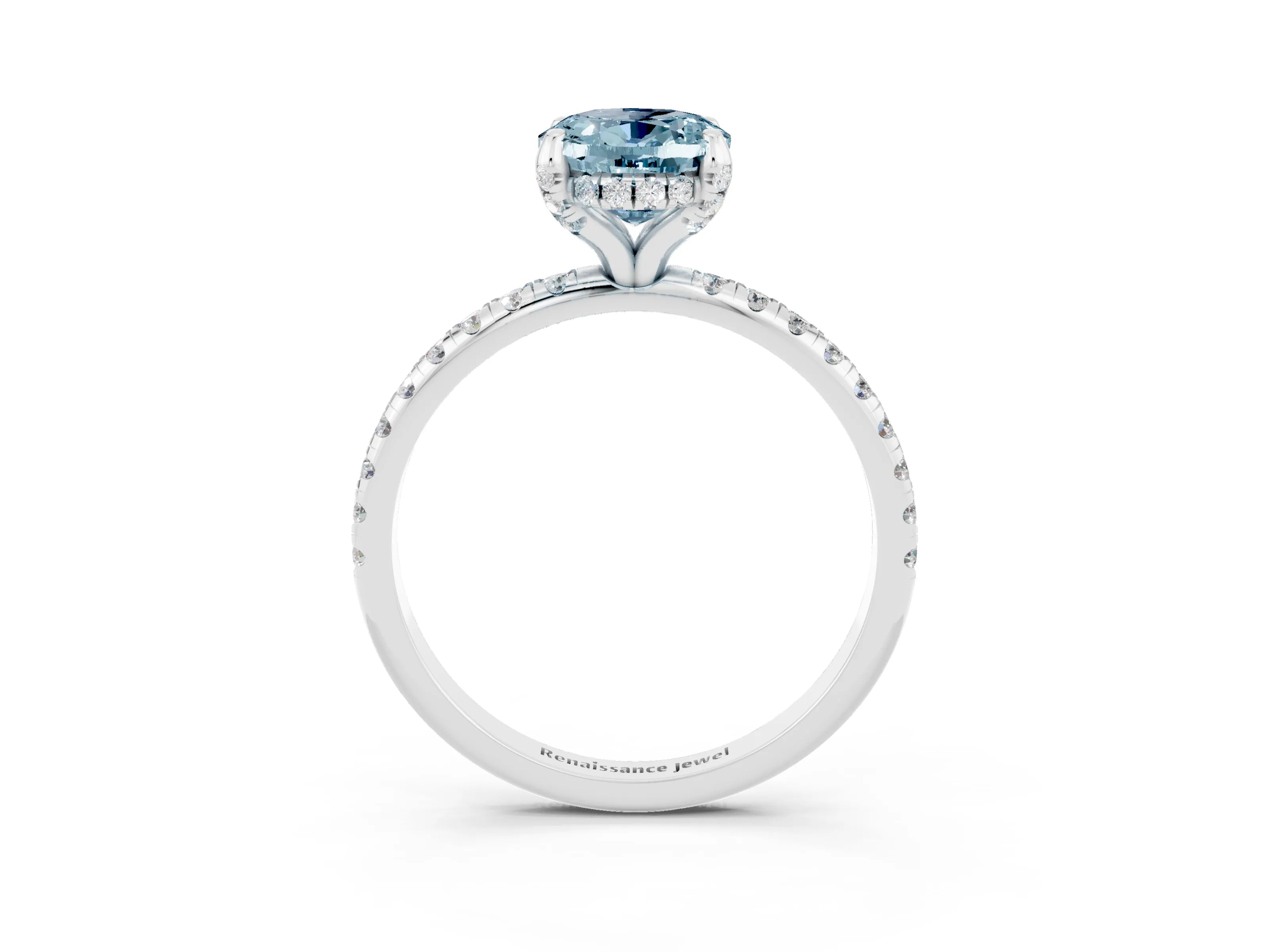 White gold Oval Cut Diamond Solitaire Ring with Four-Prong Setting and Pavé Band_3