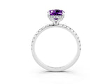 White gold Oval Cut Diamond Solitaire Ring with Four-Prong Setting and Pavé Band_3
