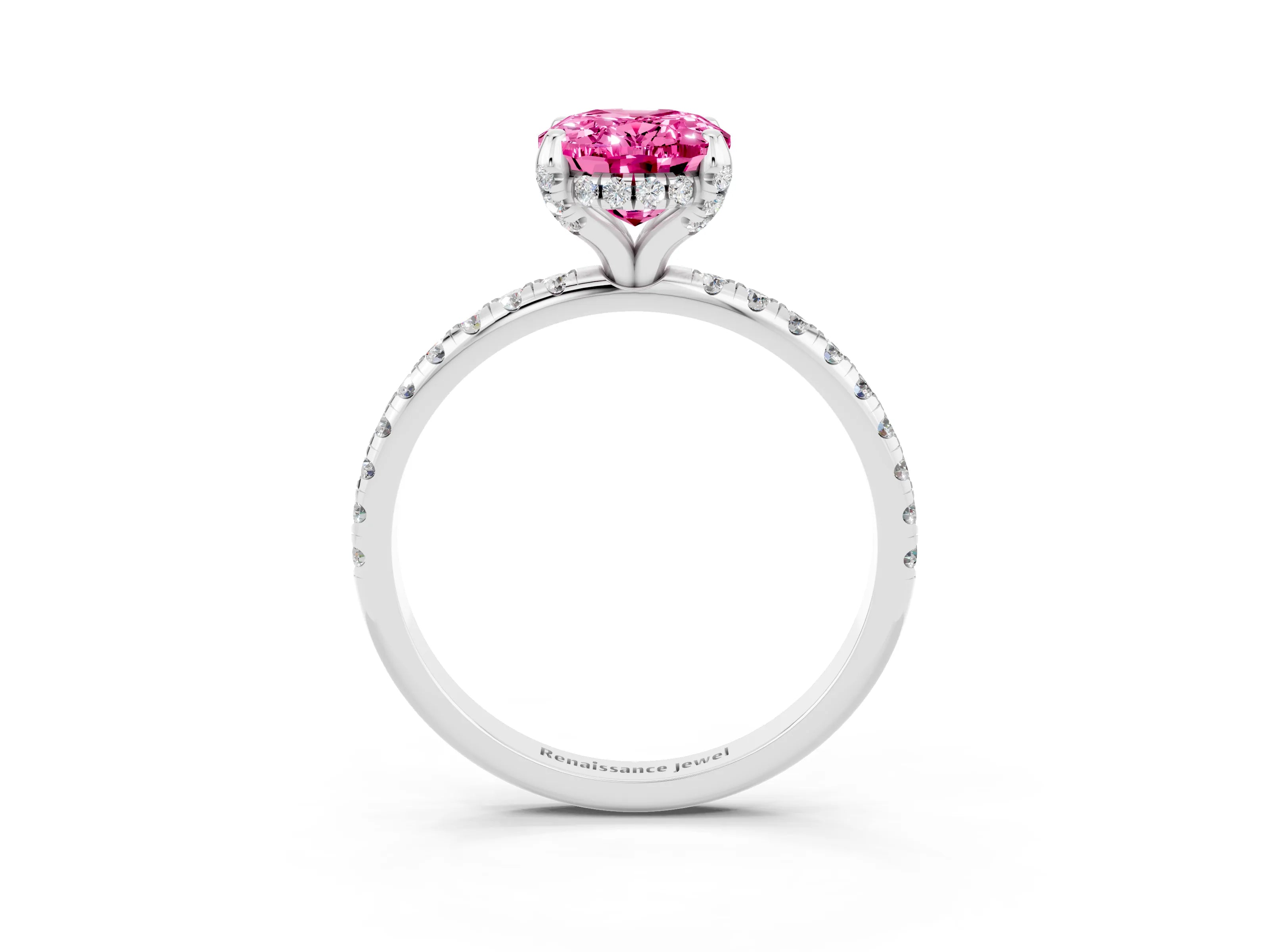 White gold Oval Cut Diamond Solitaire Ring with Four-Prong Setting and Pavé Band_3