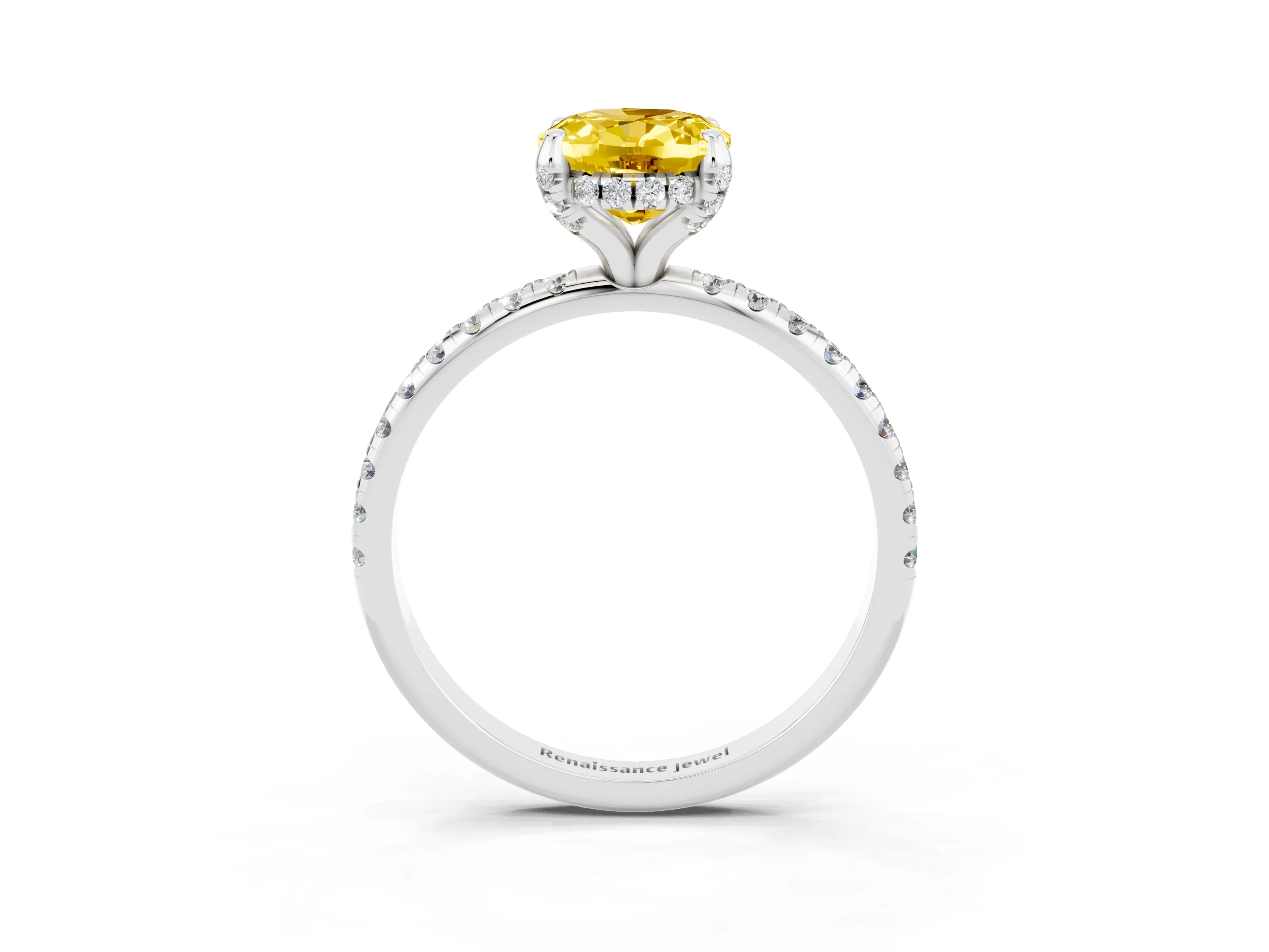 White gold Oval Cut Diamond Solitaire Ring with Four-Prong Setting and Pavé Band_3