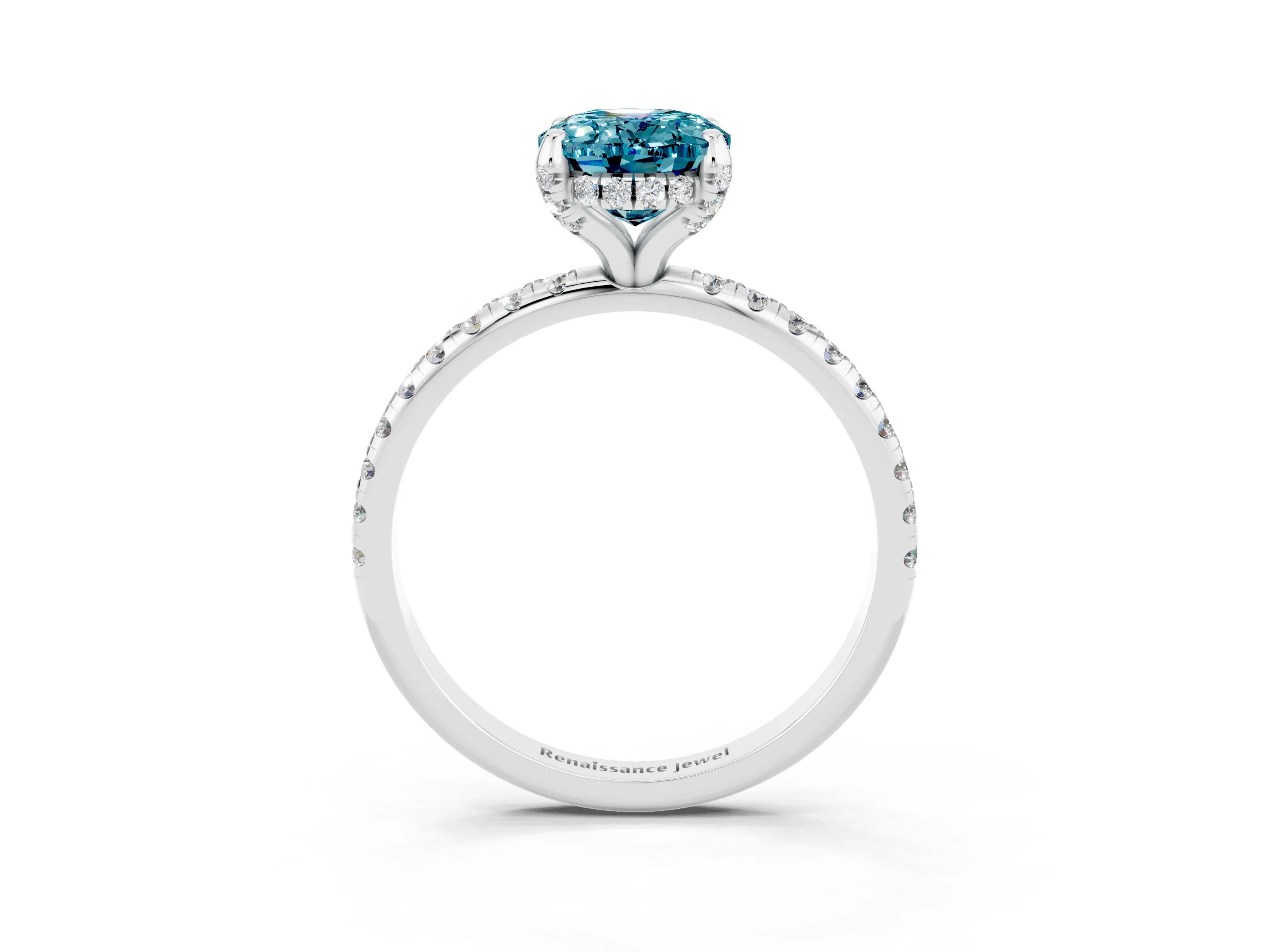 White gold Oval Cut Diamond Solitaire Ring with Four-Prong Setting and Pavé Band_3