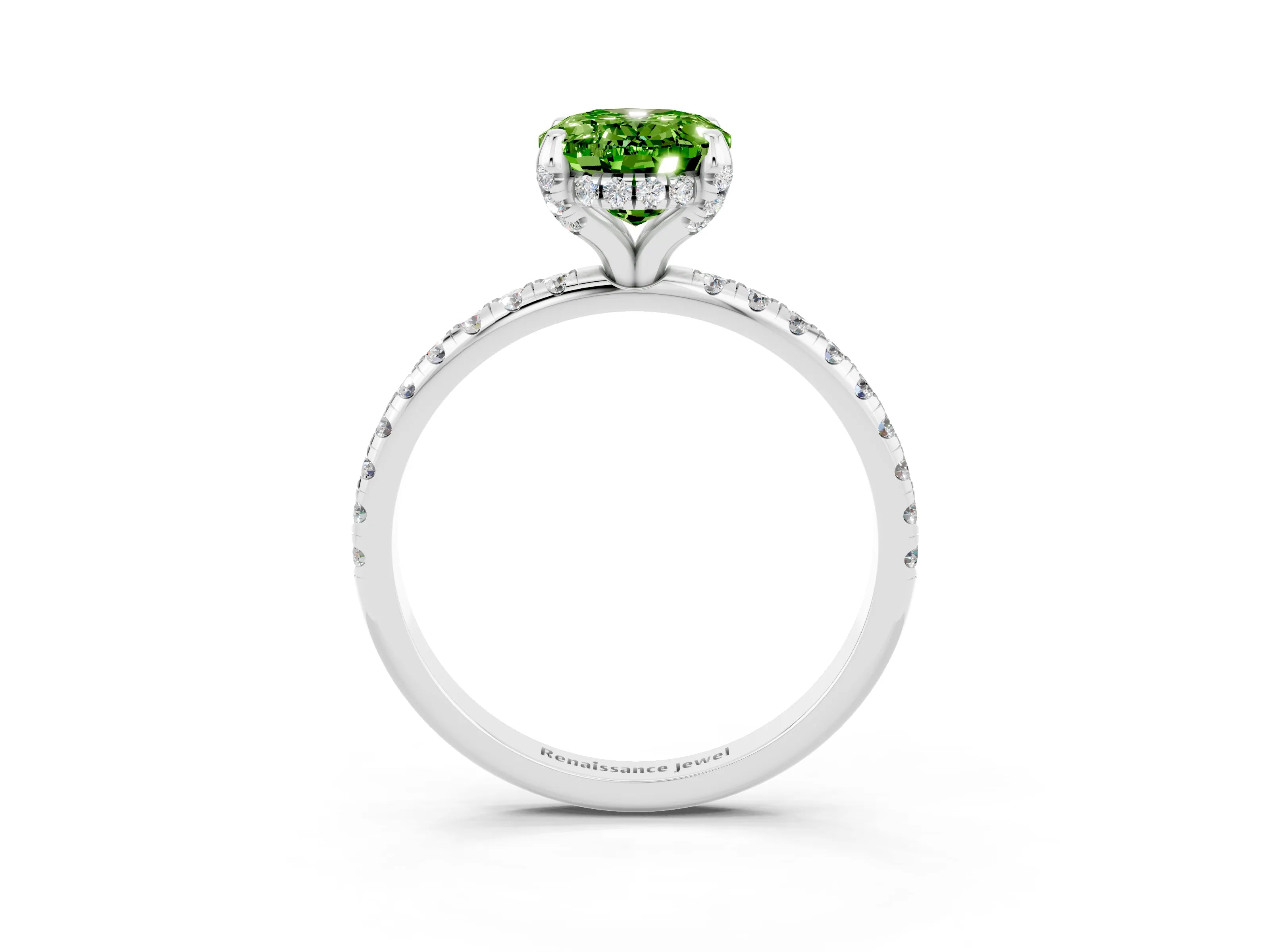 White gold Oval Cut Diamond Solitaire Ring with Four-Prong Setting and Pavé Band_3