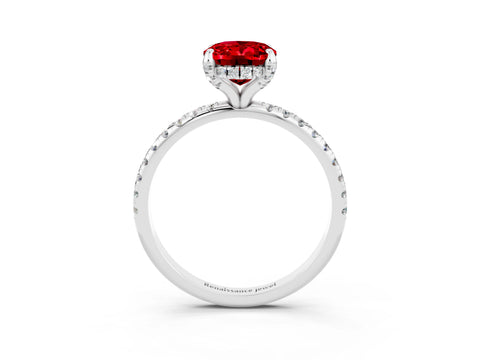White gold Oval Cut Diamond Solitaire Ring with Four-Prong Setting and Pavé Band_3