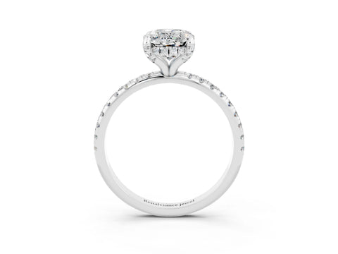 White gold Oval Cut Diamond Solitaire Ring with Four-Prong Setting and Pavé Band_3