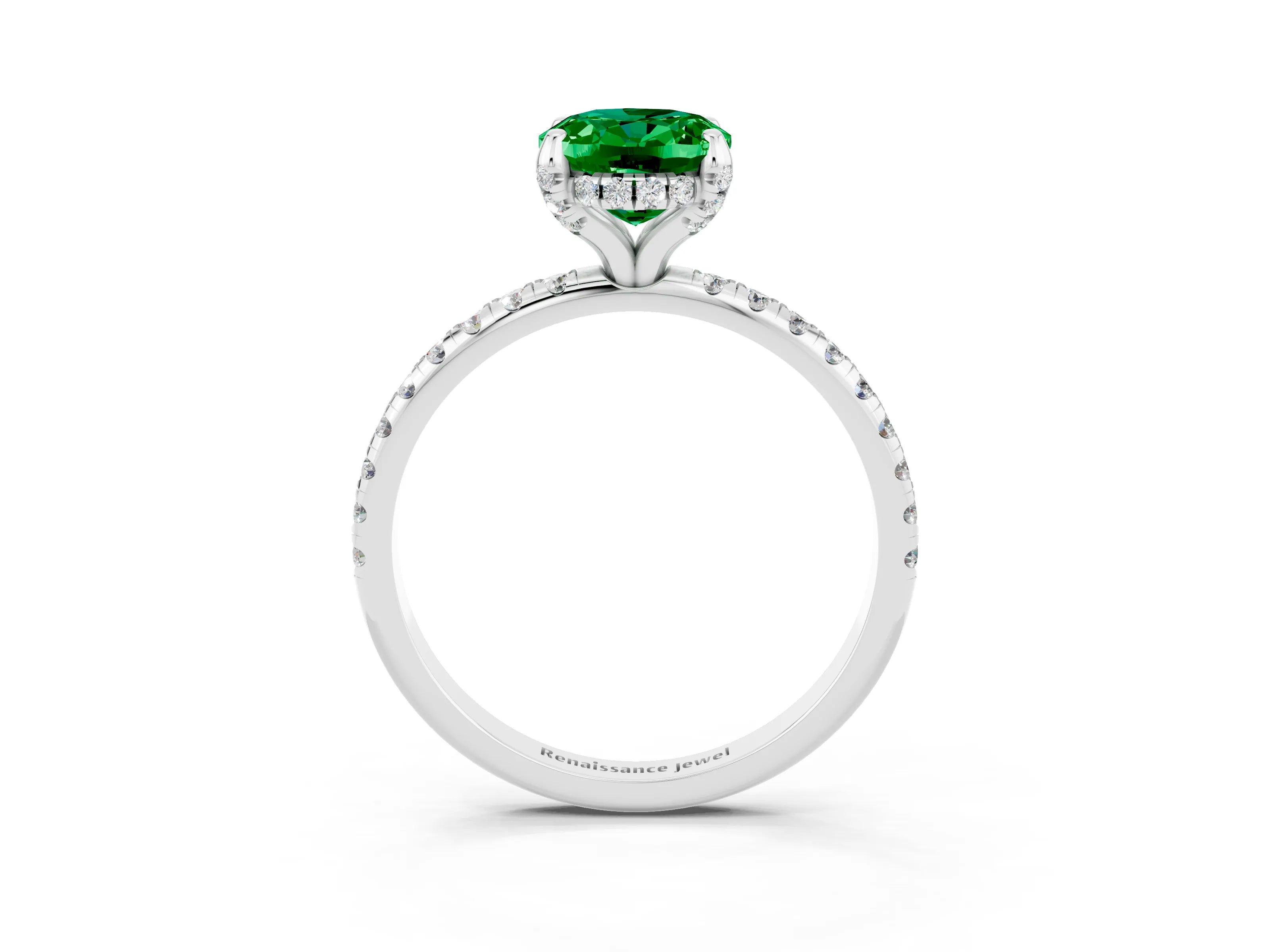 White gold Oval Cut Diamond Solitaire Ring with Four-Prong Setting and Pavé Band_3