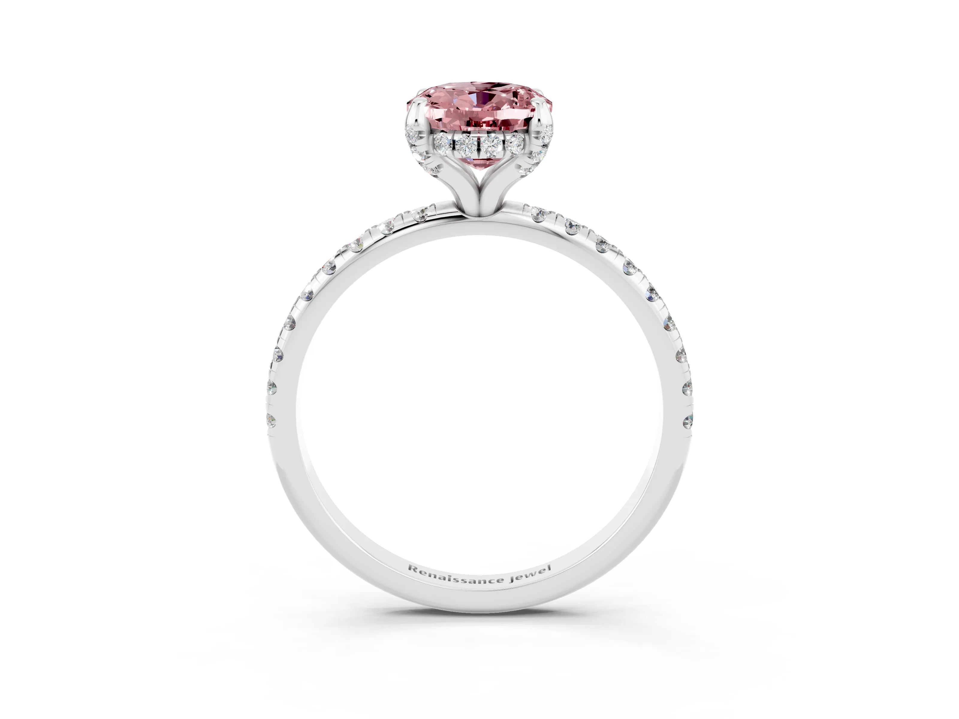 White gold Oval Cut Diamond Solitaire Ring with Four-Prong Setting and Pavé Band_3