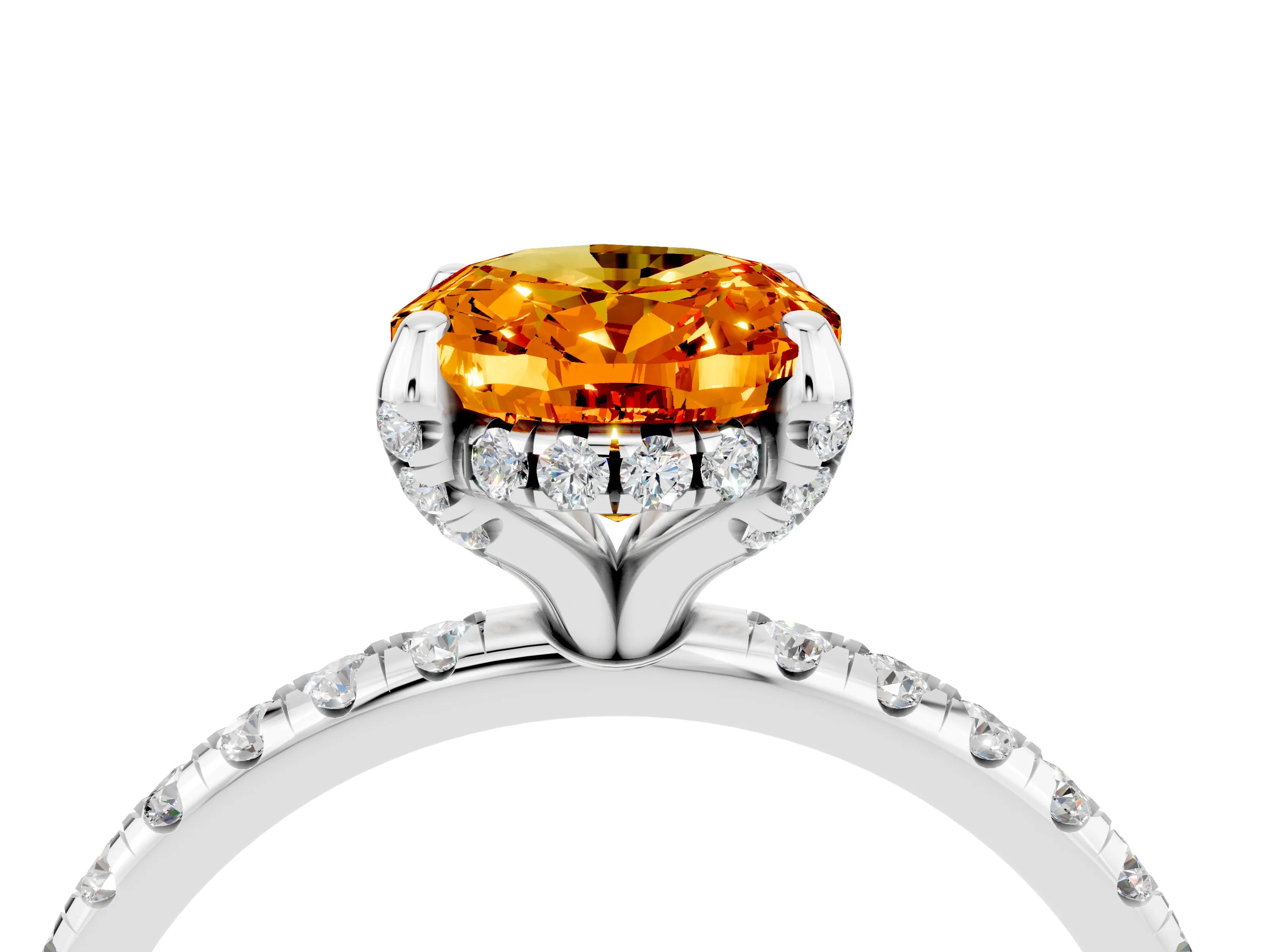 White gold Oval Cut Diamond Solitaire Ring with Four-Prong Setting and Pavé Band_4