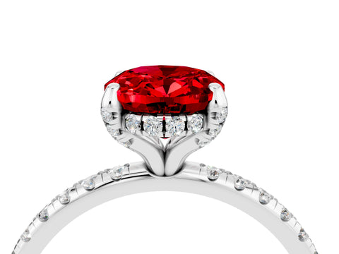 White gold Oval Cut Diamond Solitaire Ring with Four-Prong Setting and Pavé Band_4