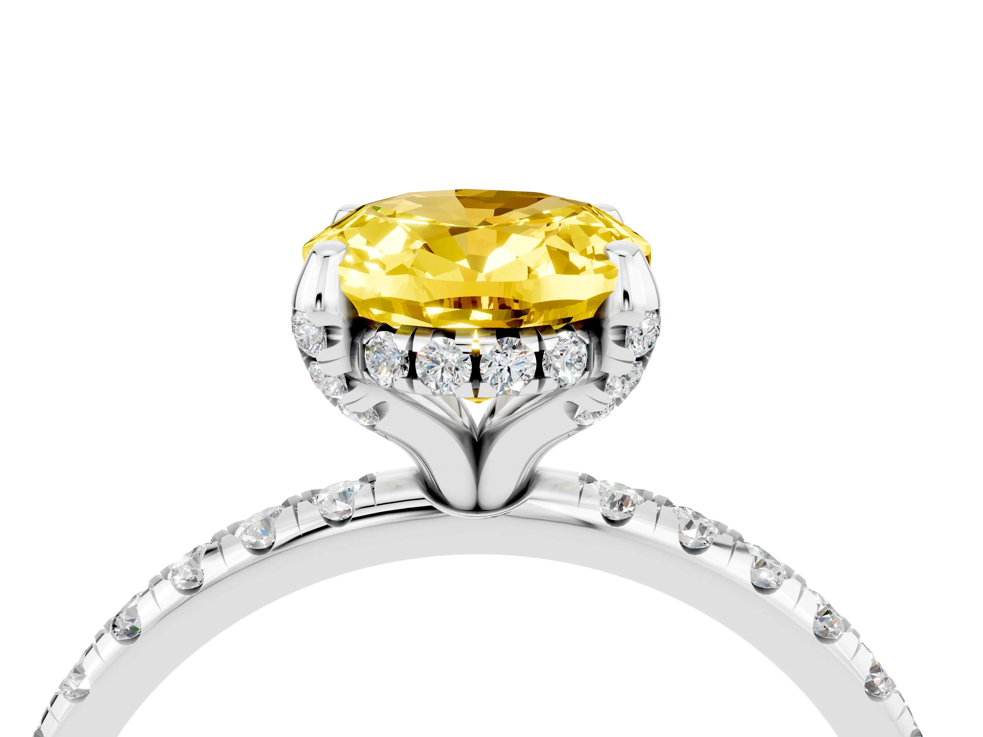 White gold Oval Cut Diamond Solitaire Ring with Four-Prong Setting and Pavé Band_4