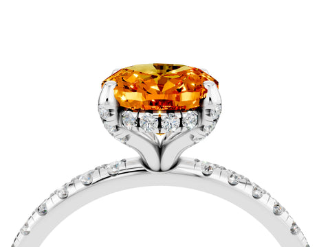 White gold Oval Cut Diamond Solitaire Ring with Four-Prong Setting and Pavé Band_4