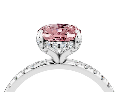 White gold Oval Cut Diamond Solitaire Ring with Four-Prong Setting and Pavé Band_4
