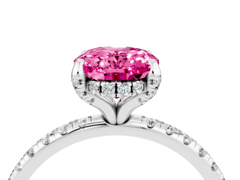 White gold Oval Cut Diamond Solitaire Ring with Four-Prong Setting and Pavé Band_4