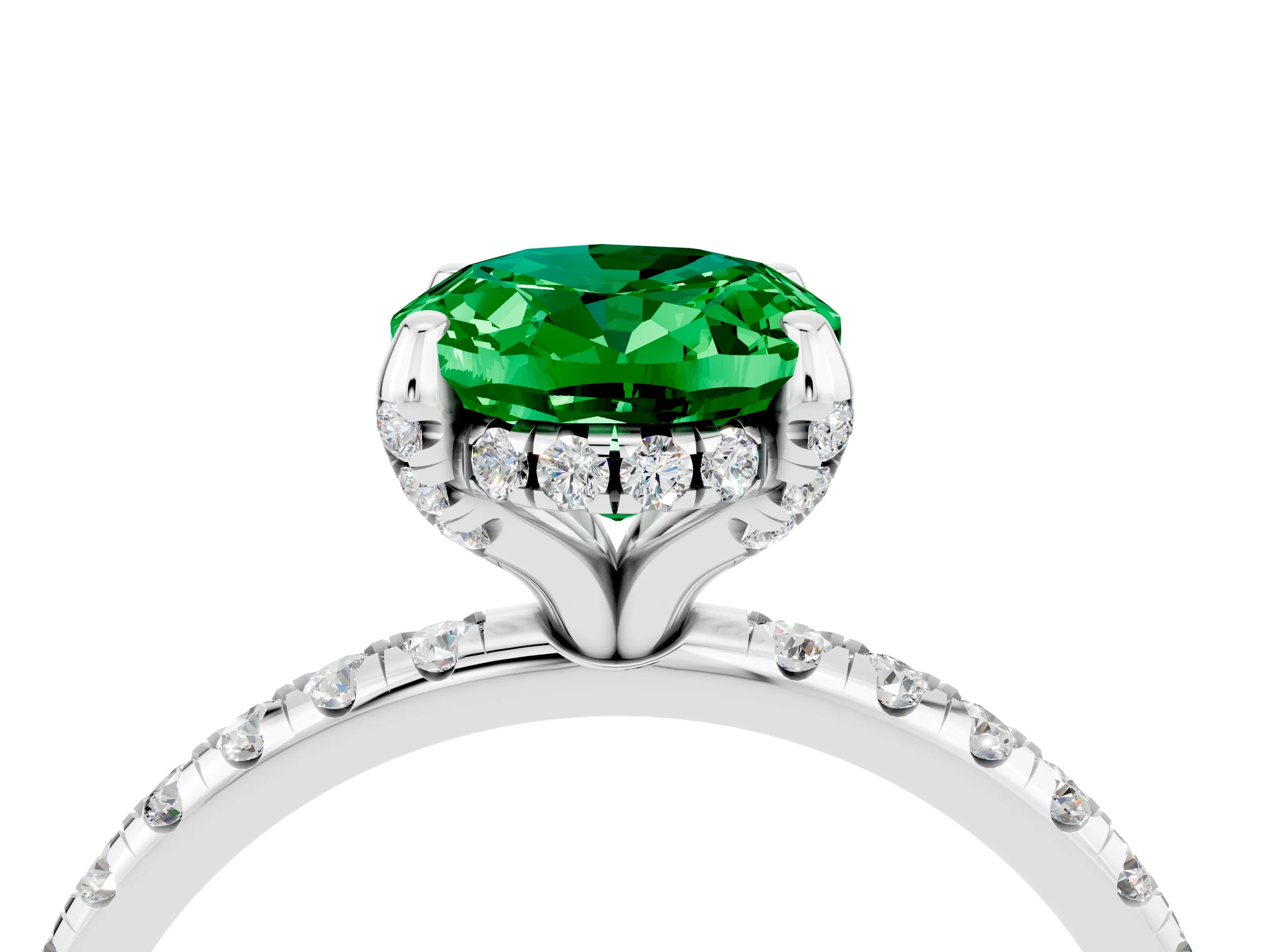White gold Oval Cut Diamond Solitaire Ring with Four-Prong Setting and Pavé Band_4