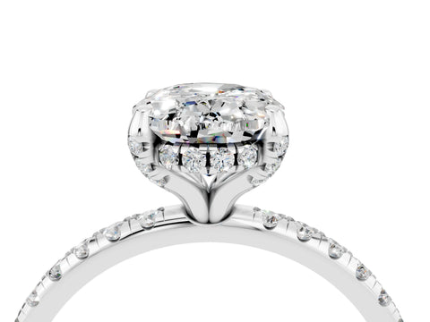 White gold Oval Cut Diamond Solitaire Ring with Four-Prong Setting and Pavé Band_4