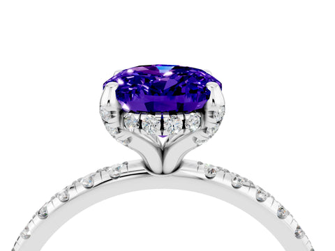 White gold Oval Cut Diamond Solitaire Ring with Four-Prong Setting and Pavé Band_4