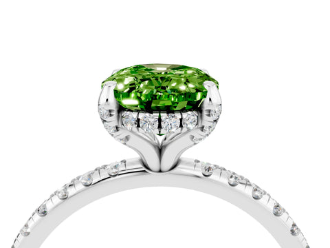 White gold Oval Cut Diamond Solitaire Ring with Four-Prong Setting and Pavé Band_4