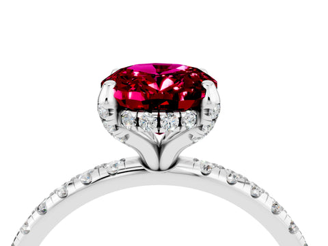 White gold Oval Cut Diamond Solitaire Ring with Four-Prong Setting and Pavé Band_4