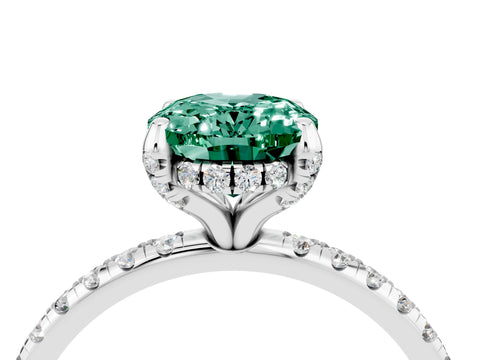 White gold Oval Cut Diamond Solitaire Ring with Four-Prong Setting and Pavé Band_4