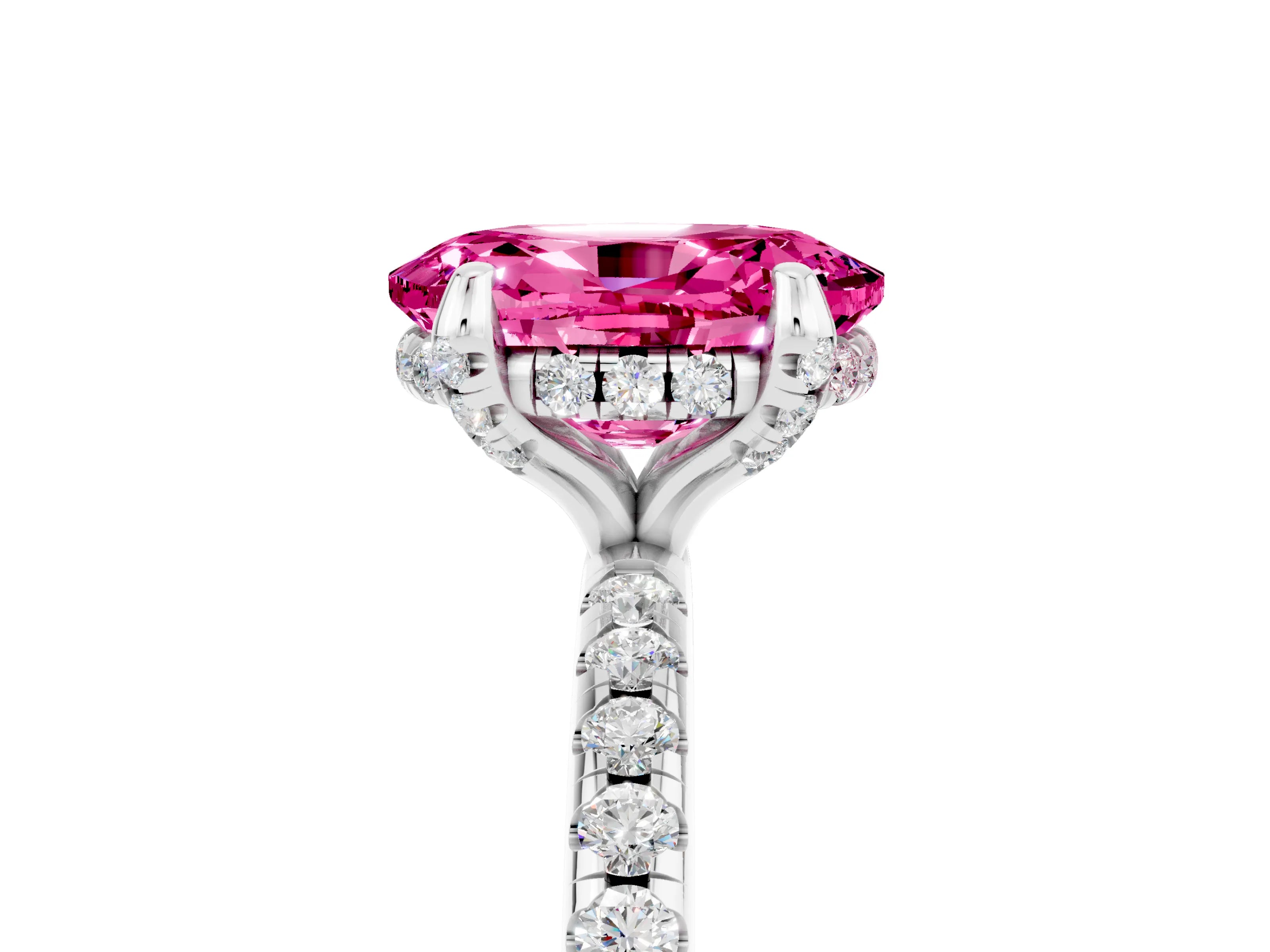 White gold Oval Cut Diamond Solitaire Ring with Four-Prong Setting and Pavé Band_5