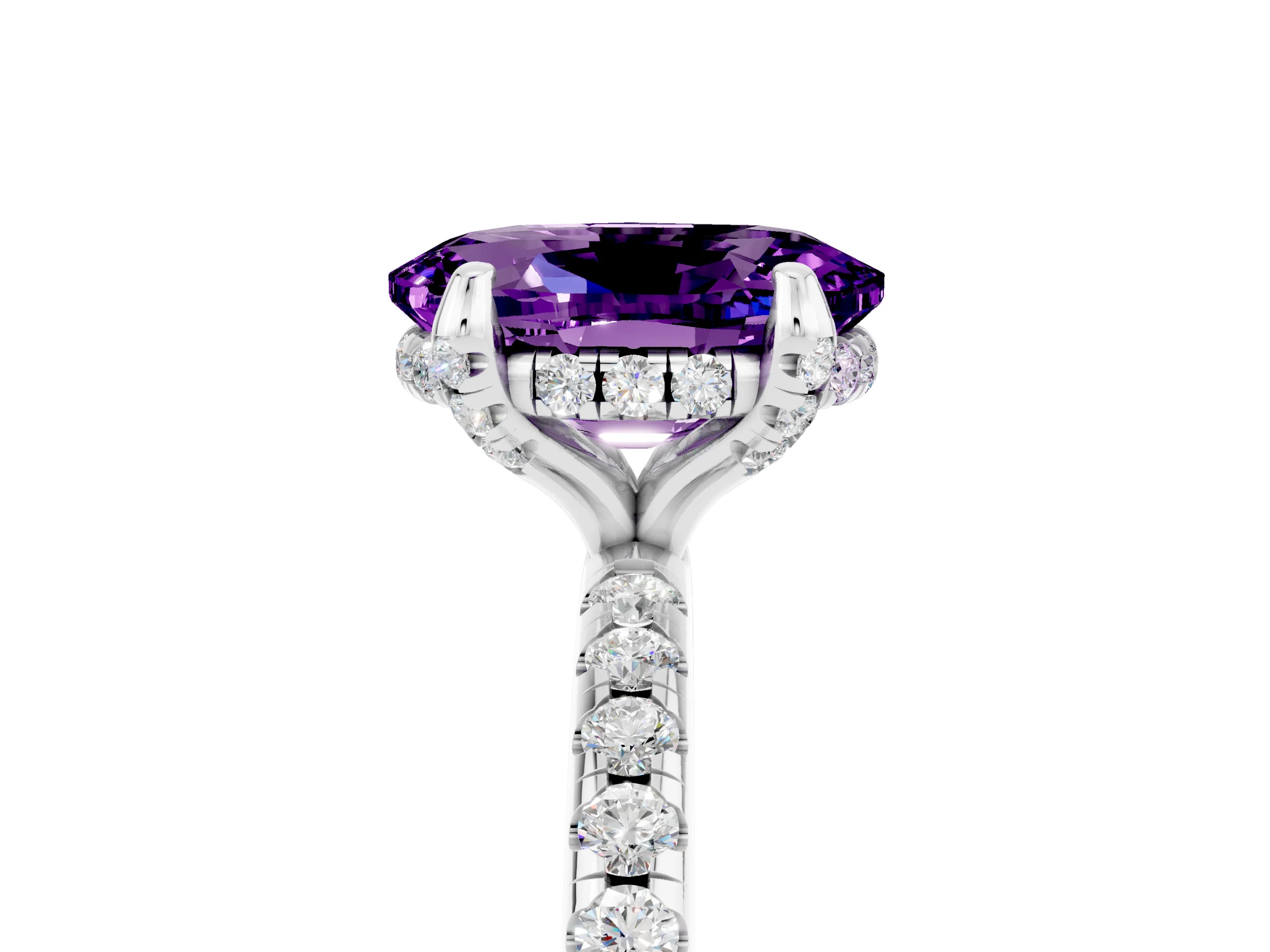 White gold Oval Cut Diamond Solitaire Ring with Four-Prong Setting and Pavé Band_5