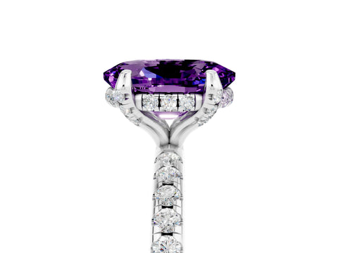 White gold Oval Cut Diamond Solitaire Ring with Four-Prong Setting and Pavé Band_5