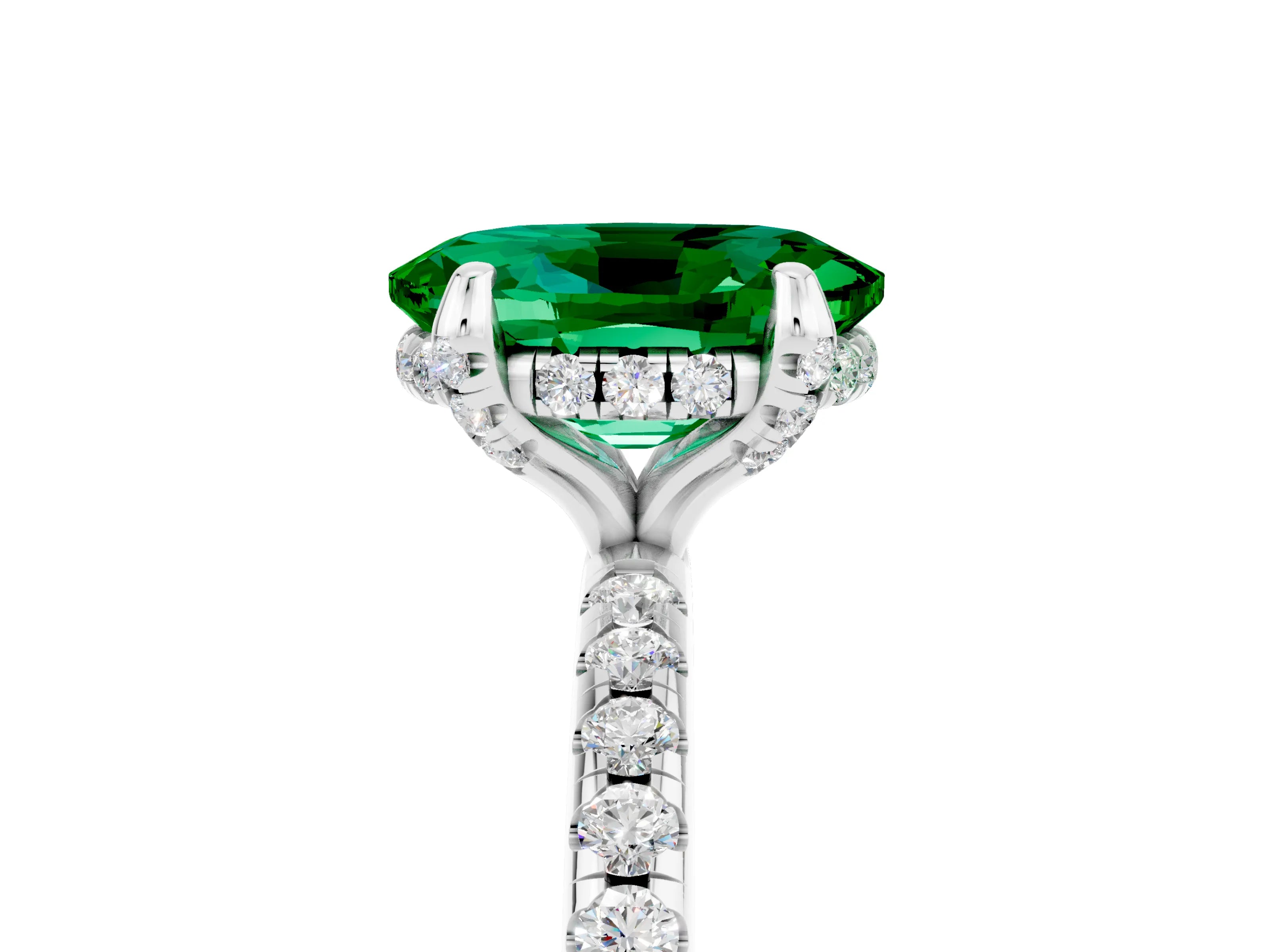 White gold Oval Cut Diamond Solitaire Ring with Four-Prong Setting and Pavé Band_5