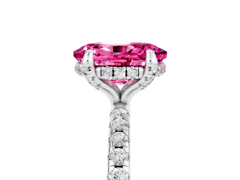 White gold Oval Cut Diamond Solitaire Ring with Four-Prong Setting and Pavé Band_5