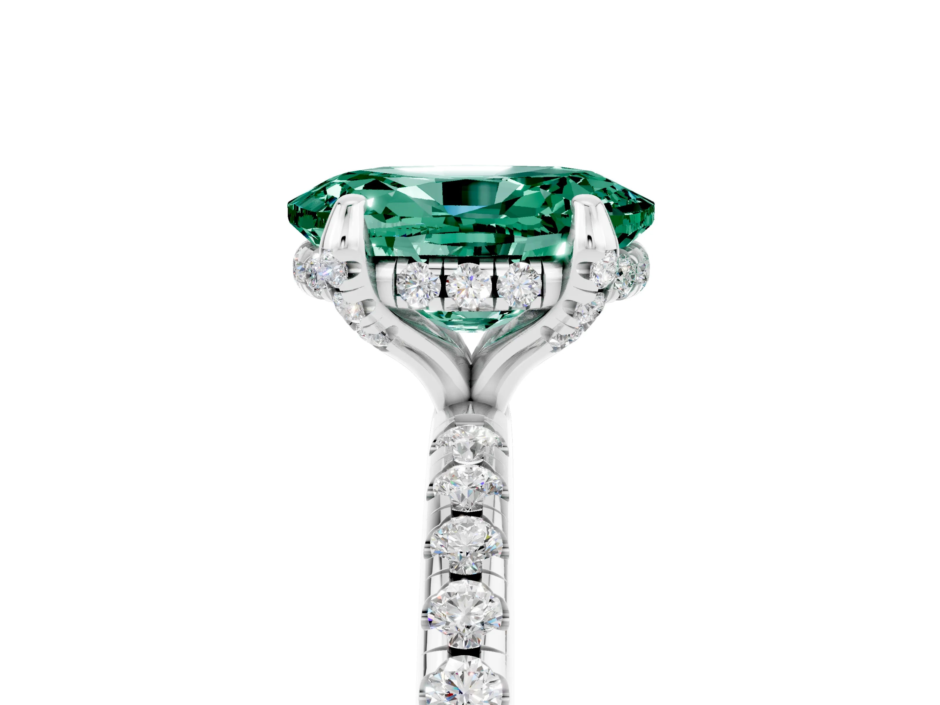 White gold Oval Cut Diamond Solitaire Ring with Four-Prong Setting and Pavé Band_5